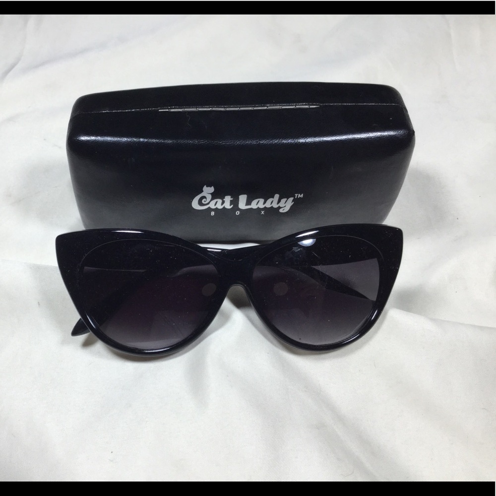 Cat Lady Black Cat Eye Sunglasses & Case